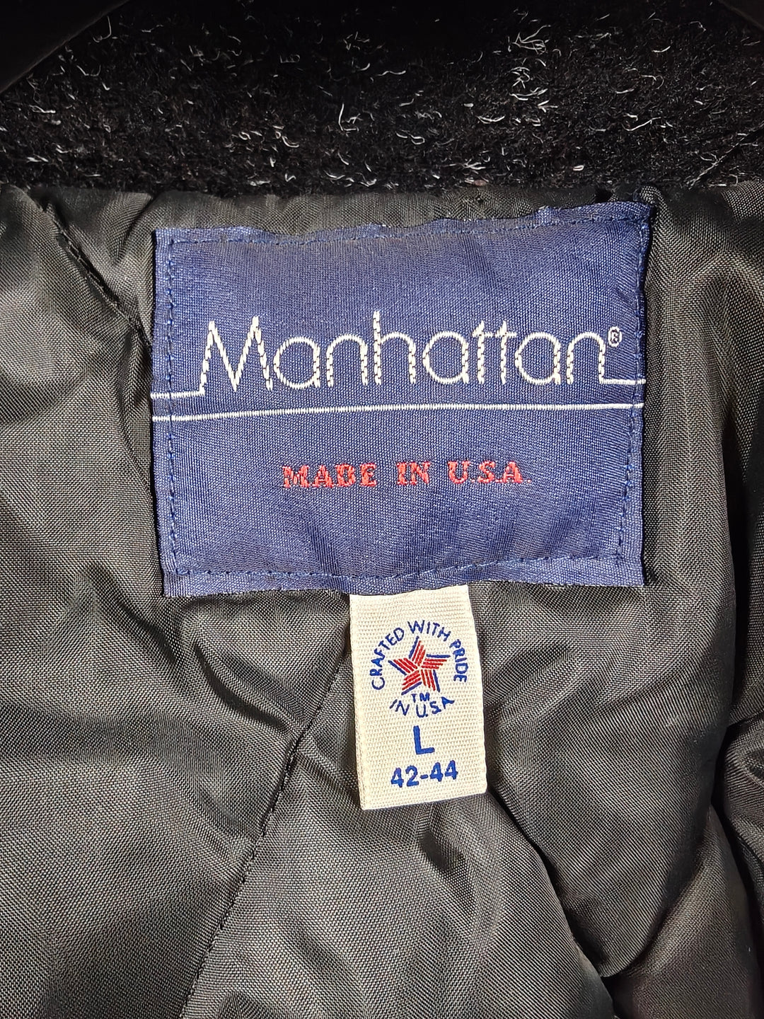 Mens Manhattan Bomber Jacket Black Charcoal Wool Look Outerwear