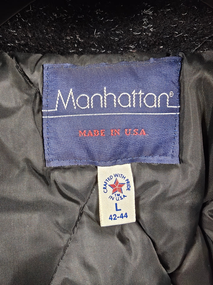 Mens Manhattan Bomber Jacket Black Charcoal Wool Look Outerwear