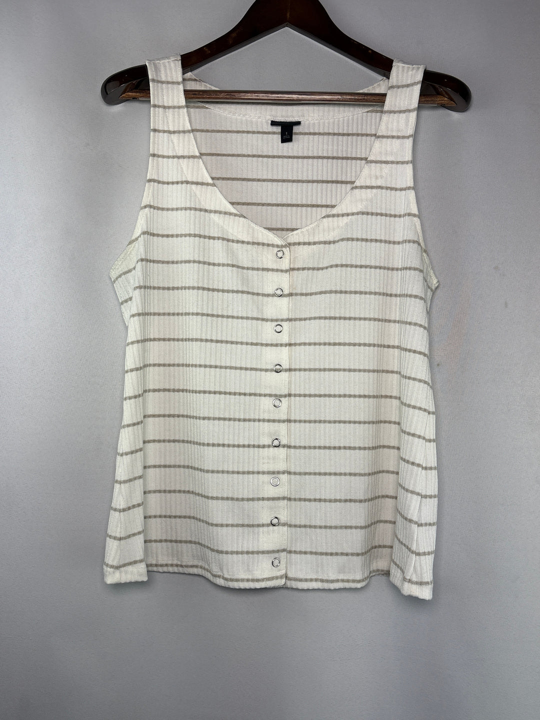 Womens Torrid Size 1X White Beige Striped Ribbed Button Up Tank Top