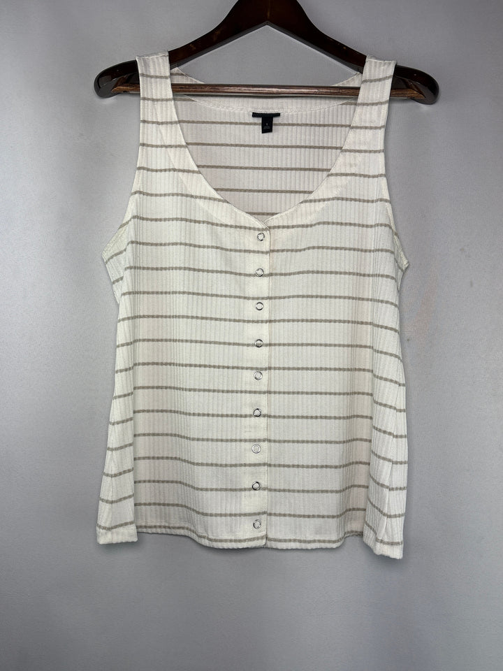 Womens Torrid Size 1X White Beige Striped Ribbed Button Up Tank Top