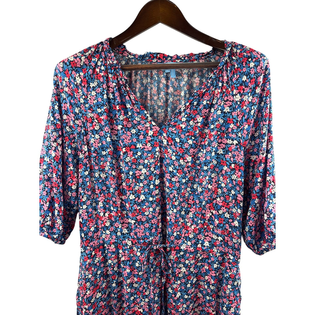 Women’s Draper James Large Blue Multicolor Floral Short Sleeve Maxi Dress