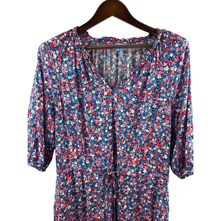Women’s Draper James Large Blue Multicolor Floral Short Sleeve Maxi Dress