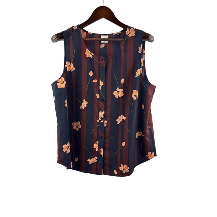 Women’s Cabi XL Navy & Maroon Floral Sleeveless Button Up Blouse