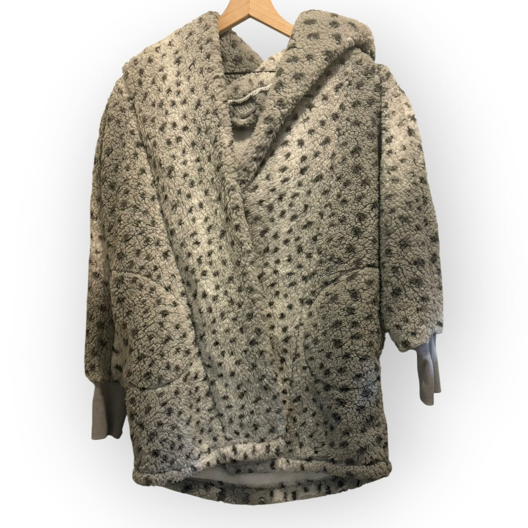 G.I.L.I. Gray Leopard Print Faux Fur Sherpa Hooded Coat XXS/XXXS Oversized