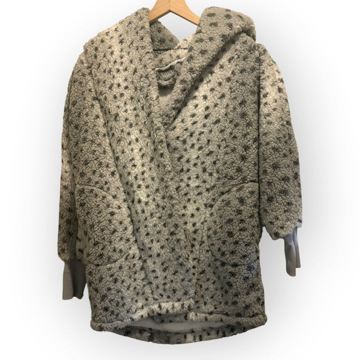 G.I.L.I. Gray Leopard Print Faux Fur Sherpa Hooded Coat XXS/XXXS Oversized