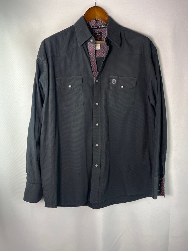 Mens Wrangler George Strait Troubadour Long Sleeve Black Snap Shirt Large