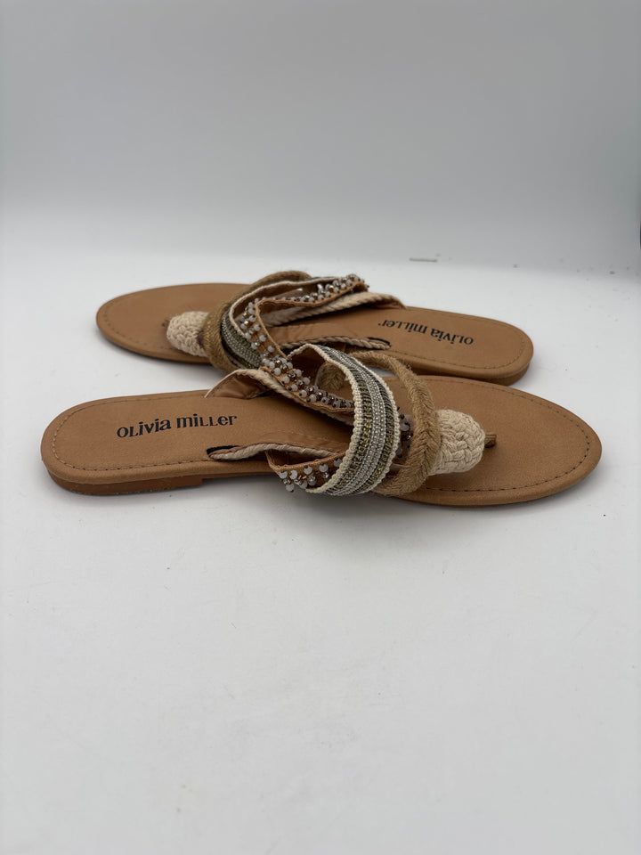 Women’s Olivia Miller Size 6 Tan Strappy Thong Sandals