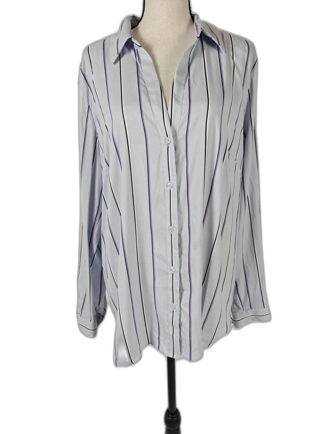 Womens Ann Taylor Button Down Shirt Blue Striped XL
