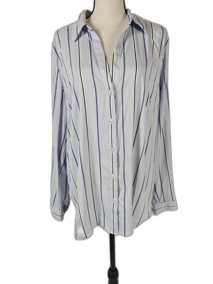 Womens Ann Taylor Button Down Shirt Blue Striped XL