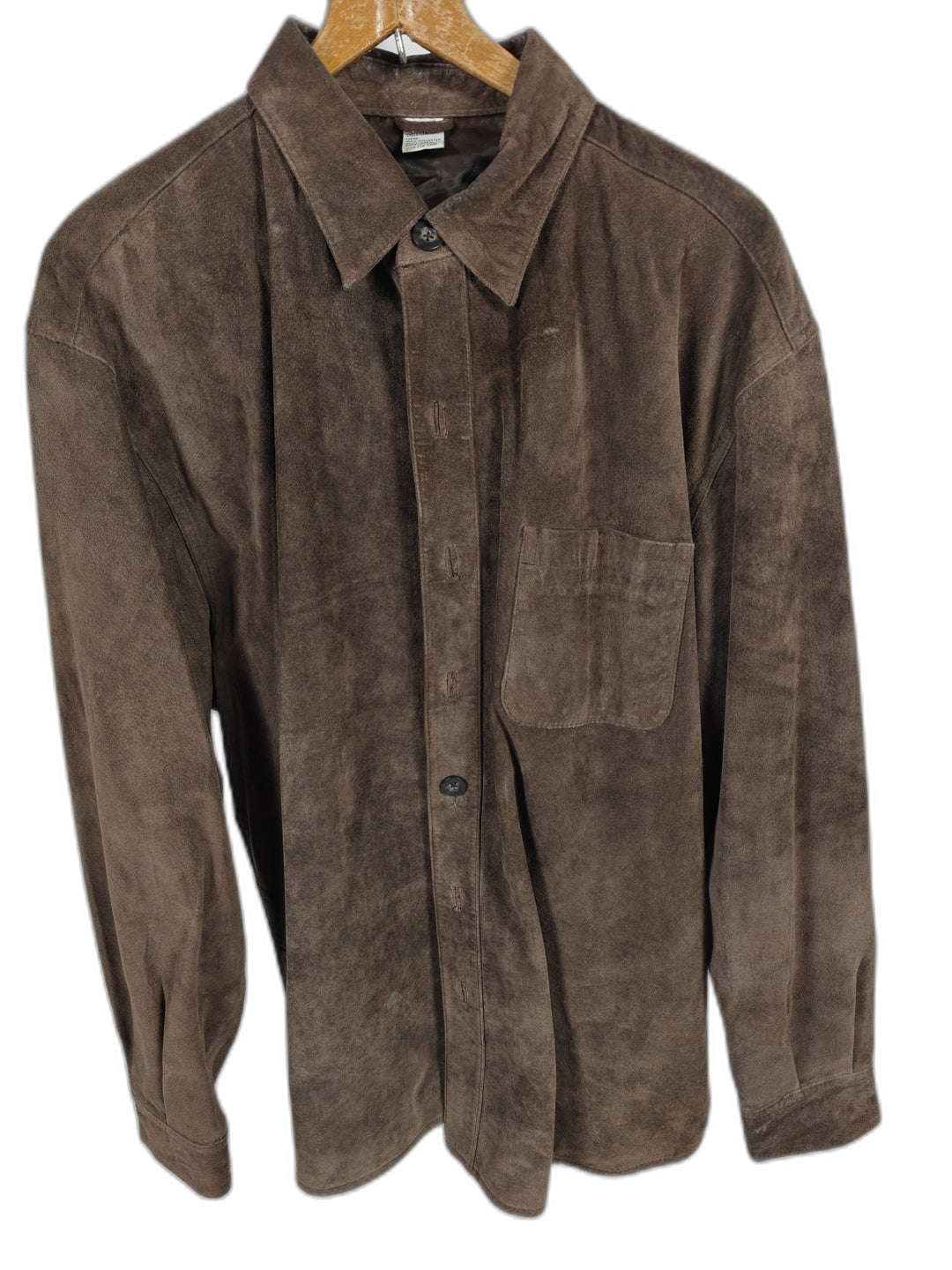 Mens Genuine Suede Leather Shirt Jacket Brown Vintage Large