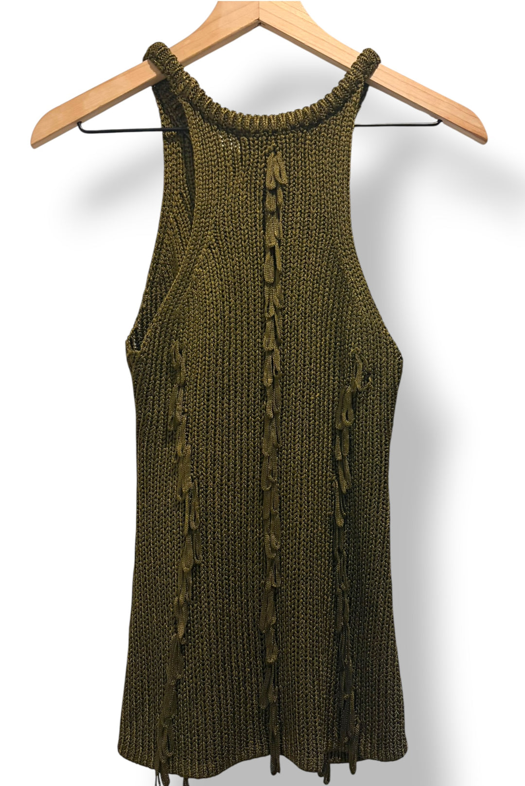 H&amp;M Edition Olive Green Metallic Chunky Knit Loop Tank Top Size Medium NWT