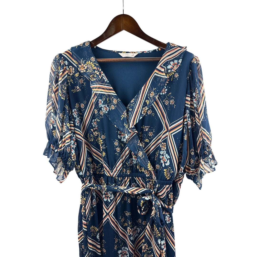 Women’s Lauren Conrad Size 2X Dark Blue Floral Patterned Faux Wrap Maxi Dress