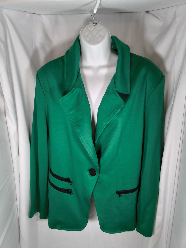 Robert Louis Green Single Button Blazer Jacket With Zipper Pockets Size 2X