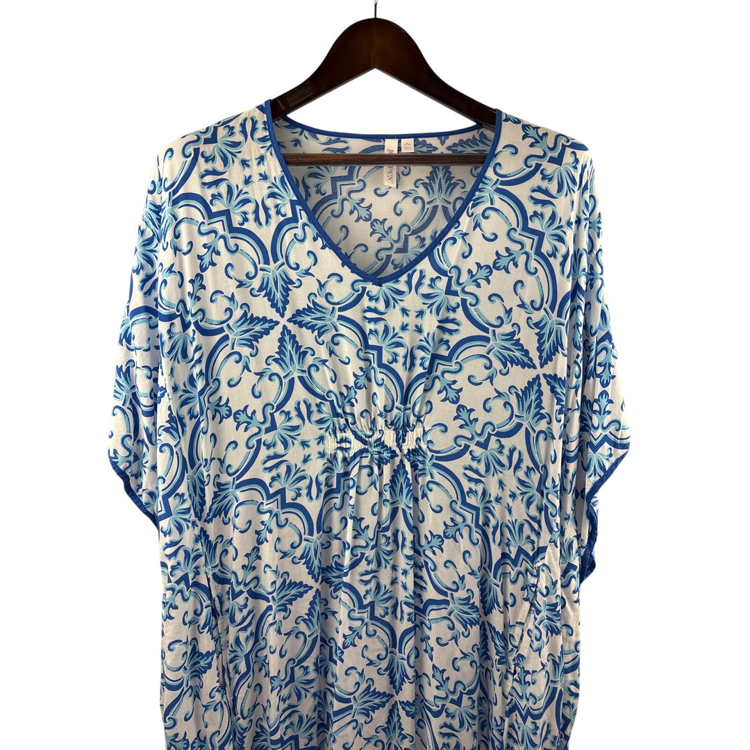 Women’s JoySpun XL White w/ Blue Paisley Patterned MuuMuu