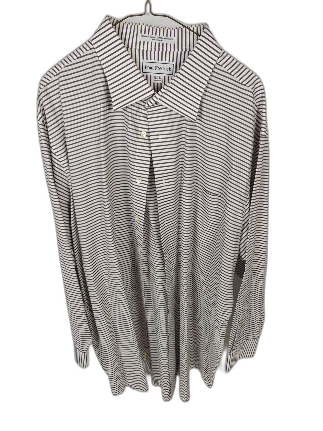 Paul Fredrick Men's Purple White Striped Non-Iron Dress Shirt 18.5 35 100% Cotton