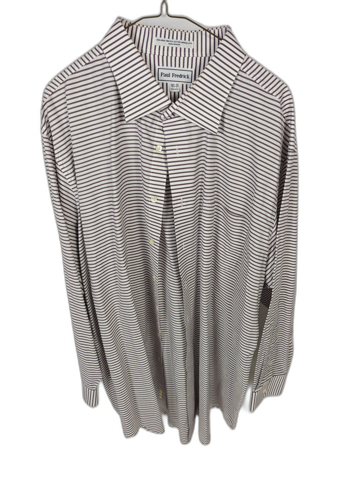 Paul Fredrick Men's Purple White Striped Non-Iron Dress Shirt 18.5 35 100% Cotton
