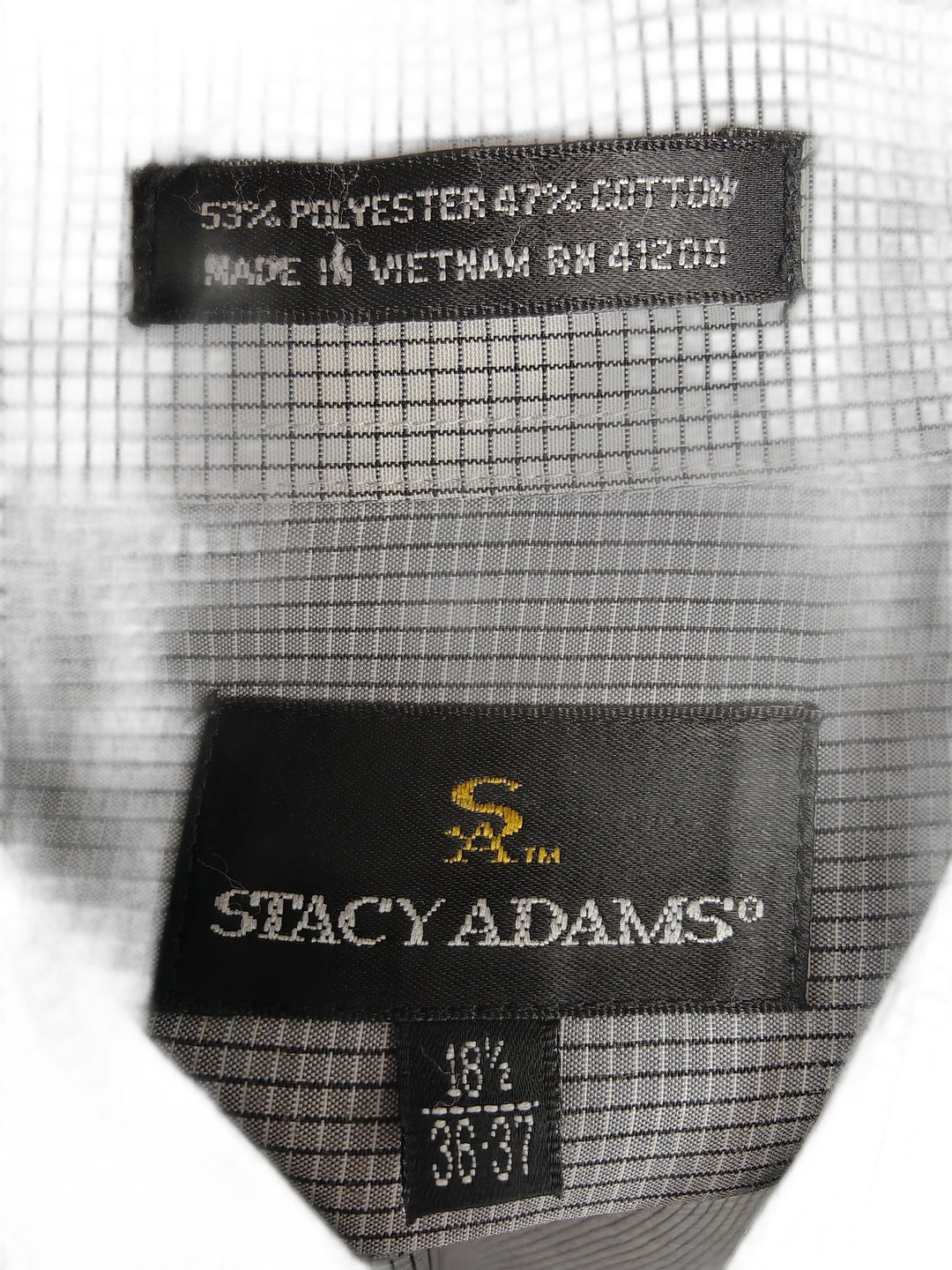 Stacy Adams Men's 18.5 36/37 Gray Micro Check French Cuff Dress Shirt Long Sleeve