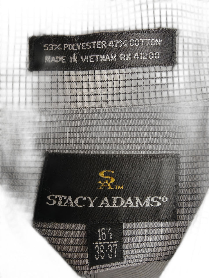 Stacy Adams Men's 18.5 36/37 Gray Micro Check French Cuff Dress Shirt Long Sleeve
