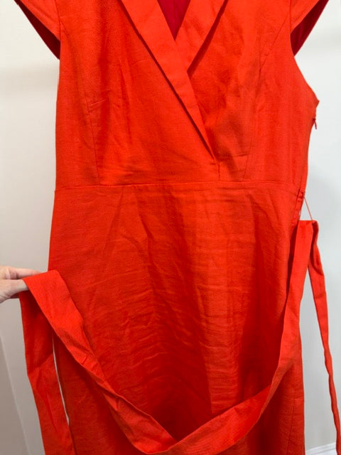 J.Crew Linen‑Blend Faux Wrap Orange Dress Sz14