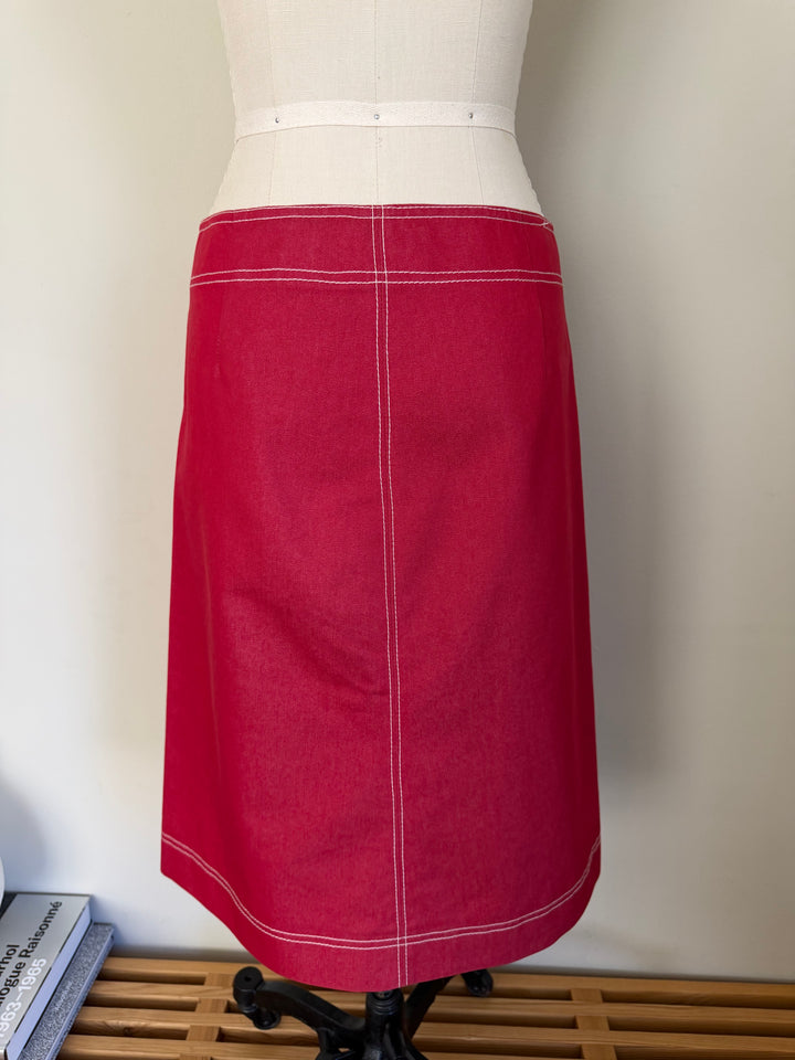 Philosophy di Alberta Ferretti Red Contrast Stitch Button Pencil Skirt Made in Italy US 6