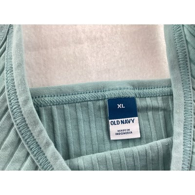 Old Navy Womens Ribbed Tank Top XL Cotton-Blend Blue Green
