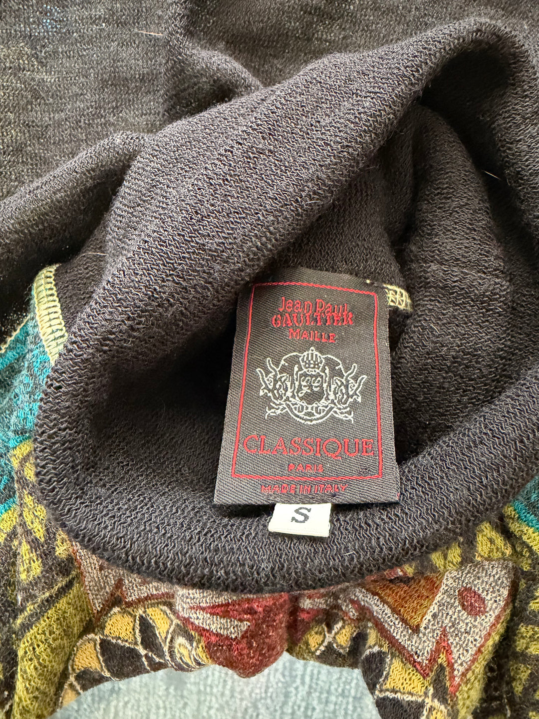 Jean Paul Gaultier Maille Classique Banknote Print 100% Wool Graphic Turtleneck Sweater S