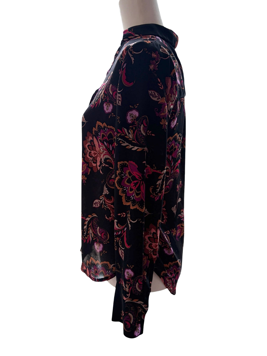 Liz Claiborne Women's Black & Pink Paisley Floral Long Sleeve Blouse, Size XS