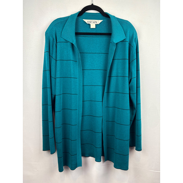 Women’s Howard Wolf Escape Size Large Dark Teal & Black Striped Long Sleeve Sweater
