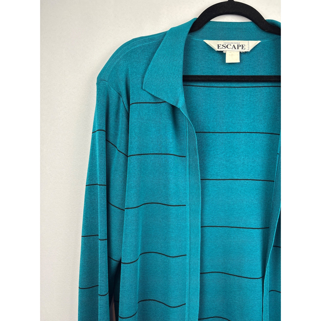 Women’s Howard Wolf Escape Size Large Dark Teal & Black Striped Long Sleeve Sweater