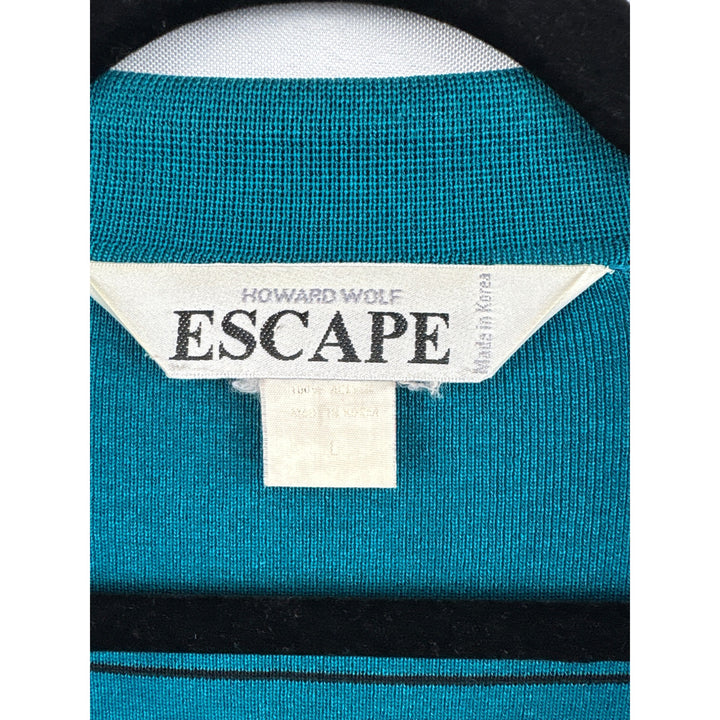 Women’s Howard Wolf Escape Size Large Dark Teal & Black Striped Long Sleeve Sweater