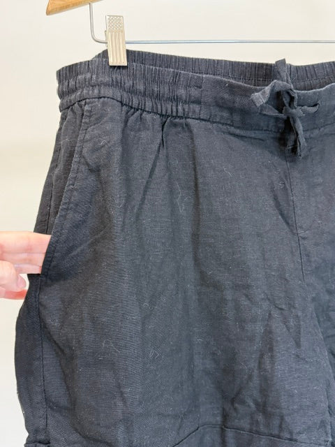 Old Navy Linen Blend Pull On Shorts Black Drawstring XL