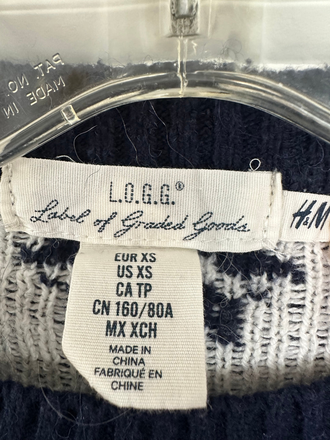 L.O.G.G. by H&amp;M Women’s Jacquard Knit Blue Sweater White Snowflakes Size XS