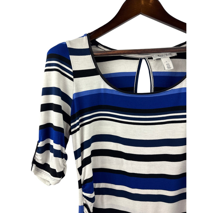 Women’s White House Black Market Large White, Blue & Black Striped Blouse