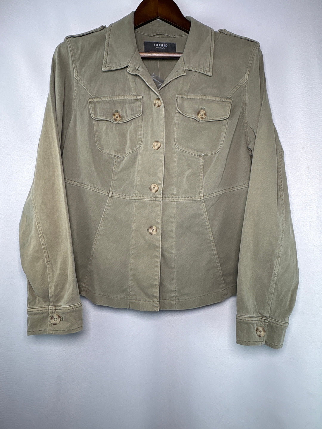 Womens Torrid 1X Sage Green Peplum Utility Jacket Stretch Cotton