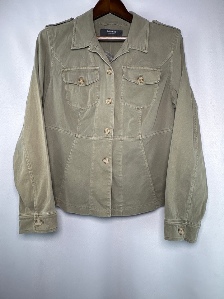 Womens Torrid 1X Sage Green Peplum Utility Jacket Stretch Cotton