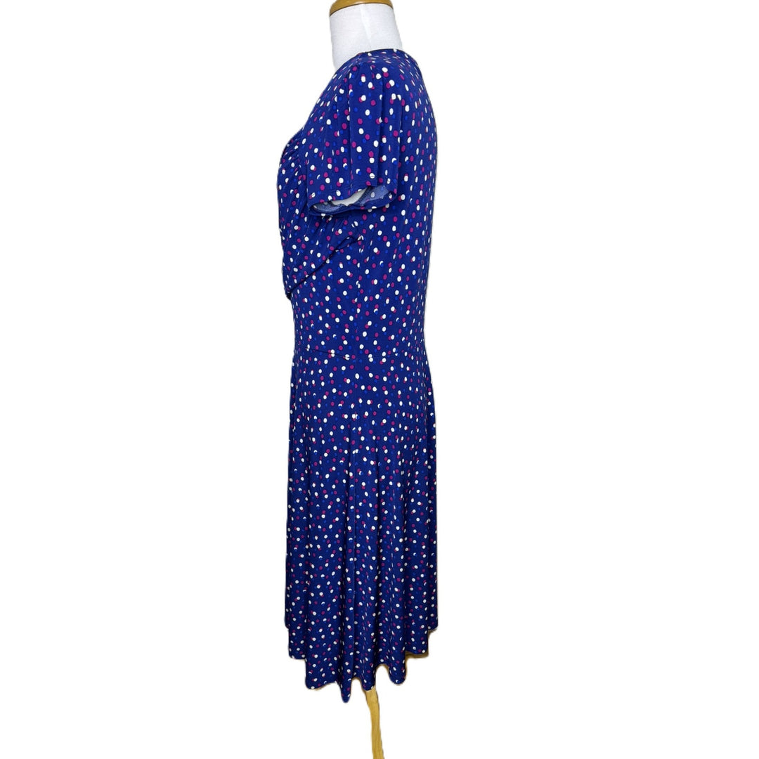 Leota Blue Polka Dot Short Sleeve Sweetheart Neckline Swing Dress, Size XL