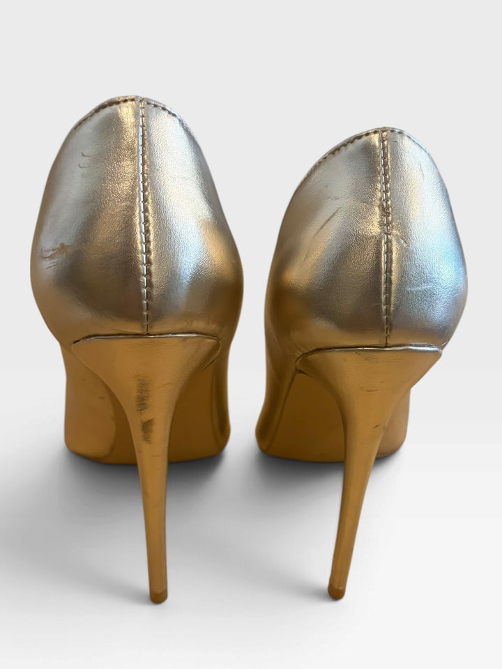 FSJ Beige Nude Gold Metallic Pointed Toe Stiletto Pumps Size 6