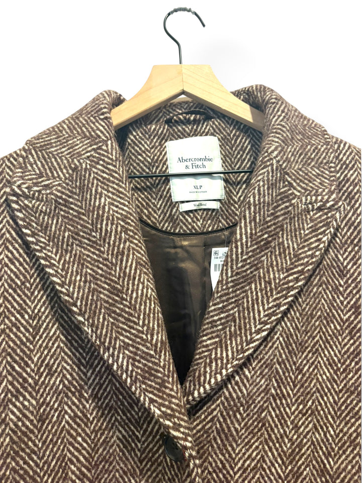 Abercrombie &amp; Fitch Brown Cream Herringbone Wool Blend Coat Petite XL NWT