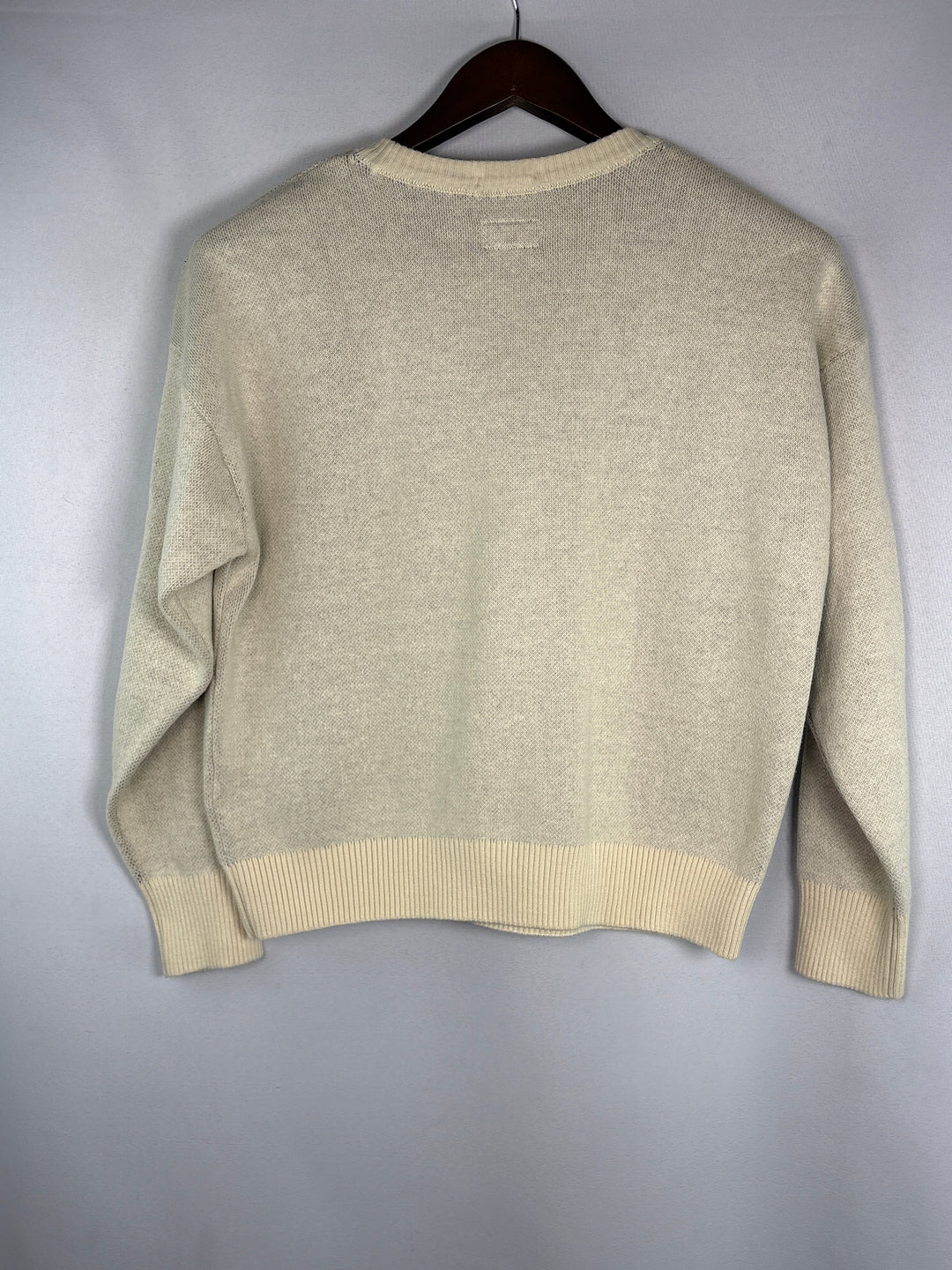 Cream Cheetah Jacquard Knit Crewneck Cotton Sweater For Women