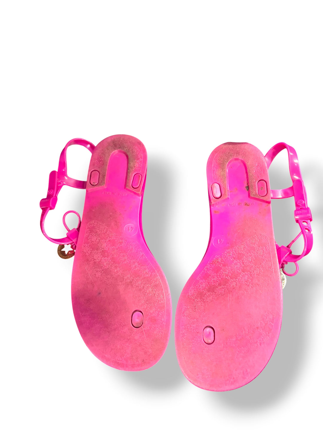 Fendi Hot Pink Jelly Thong Sandals Logo Charm Y2K EU 40 US 10