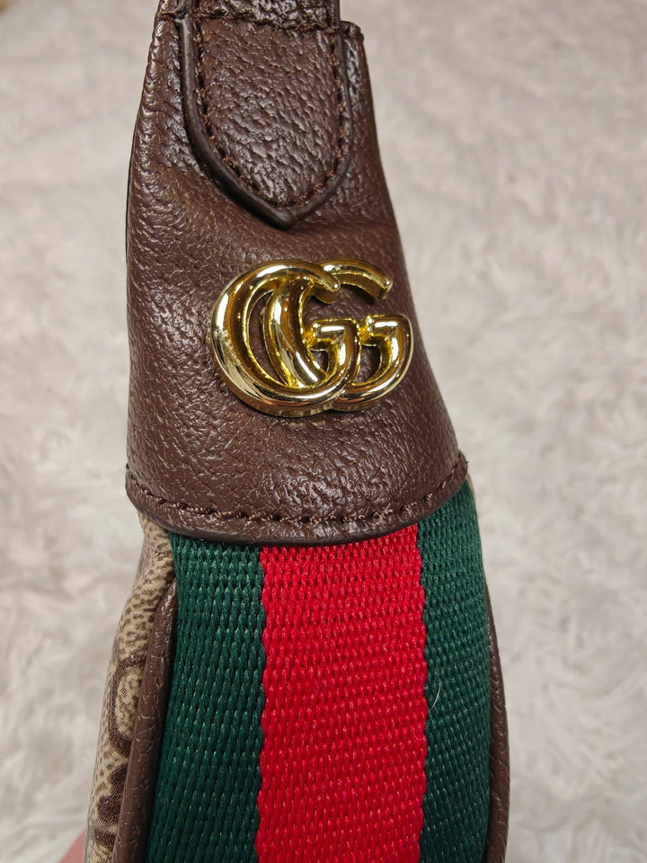Women Gucci Style Half Moon Hobo Bag Brown Beige Green Red
