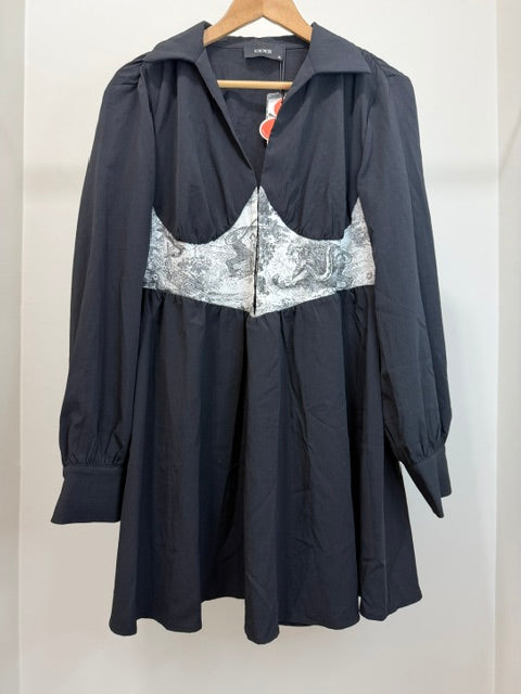 Cider Toile Corset Waist Skater Dress Black NWT SzXL