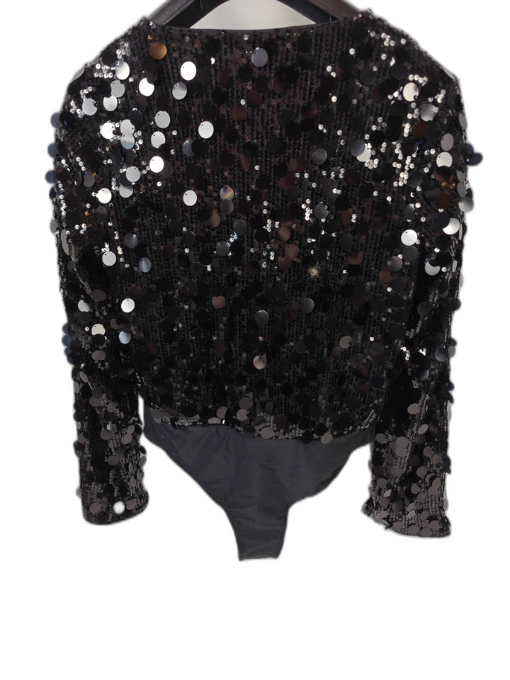 Womens SHEIN Sequin Bodysuit Black XL