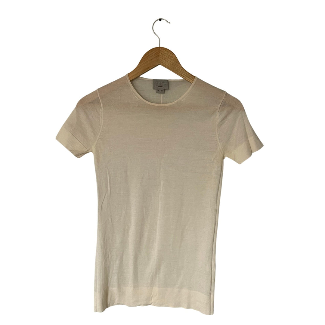 Grey by Jason Wu Cream 100% Wool Knit T-Shirt Minimalist Quiet Luxury Size Small