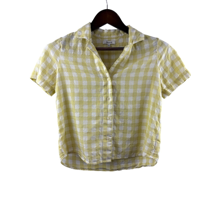 Women’s Madewell XS White and Yellow Gingham Cropped Button Up