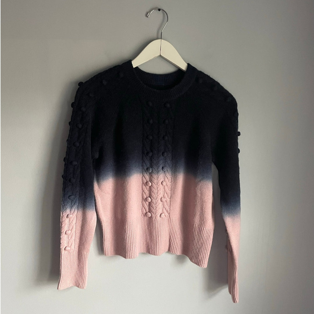 naadam navy blue pink ombre sweater Merino Wool Cashmere blend S Cableknit