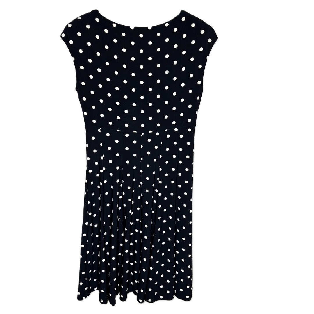 Lauren Ralph Lauren Black Polka Dot Swing Dress, Short Sleeve, Knee-Length, Size 6P