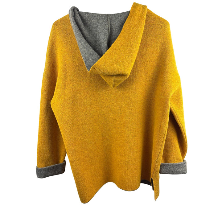 Women’s Chiaramente Medium Yellow & Grey Wool Hooded Sweater