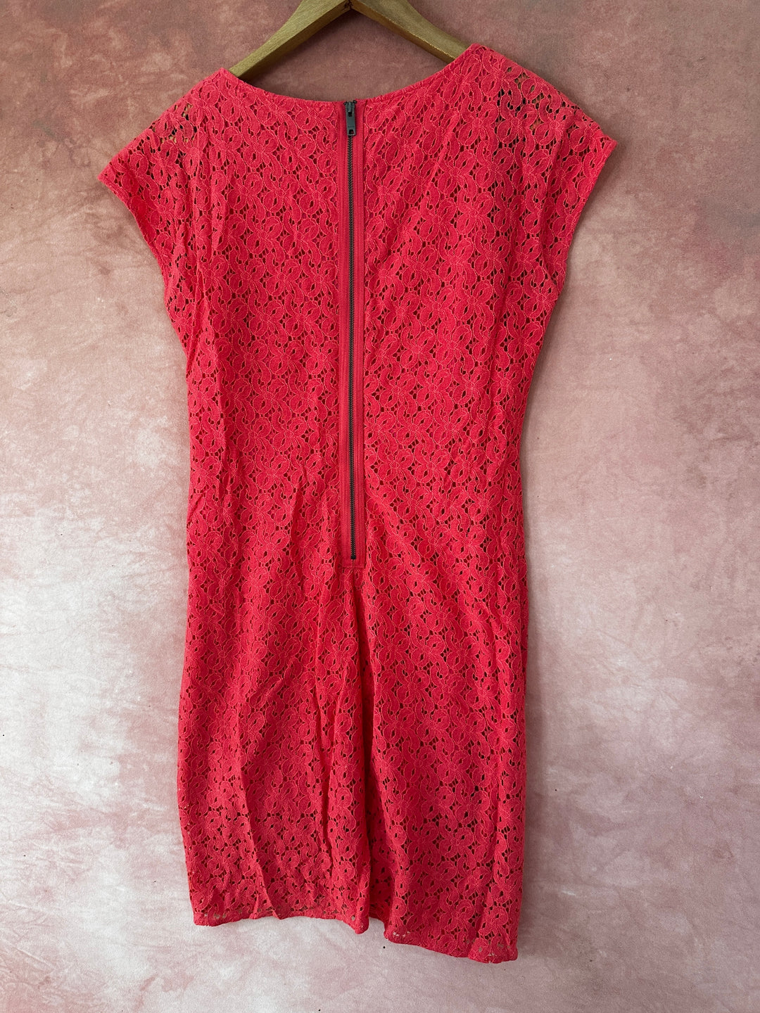 DKNYC Coral Pink Floral Lace Ruched Bodycon Cocktail Dress