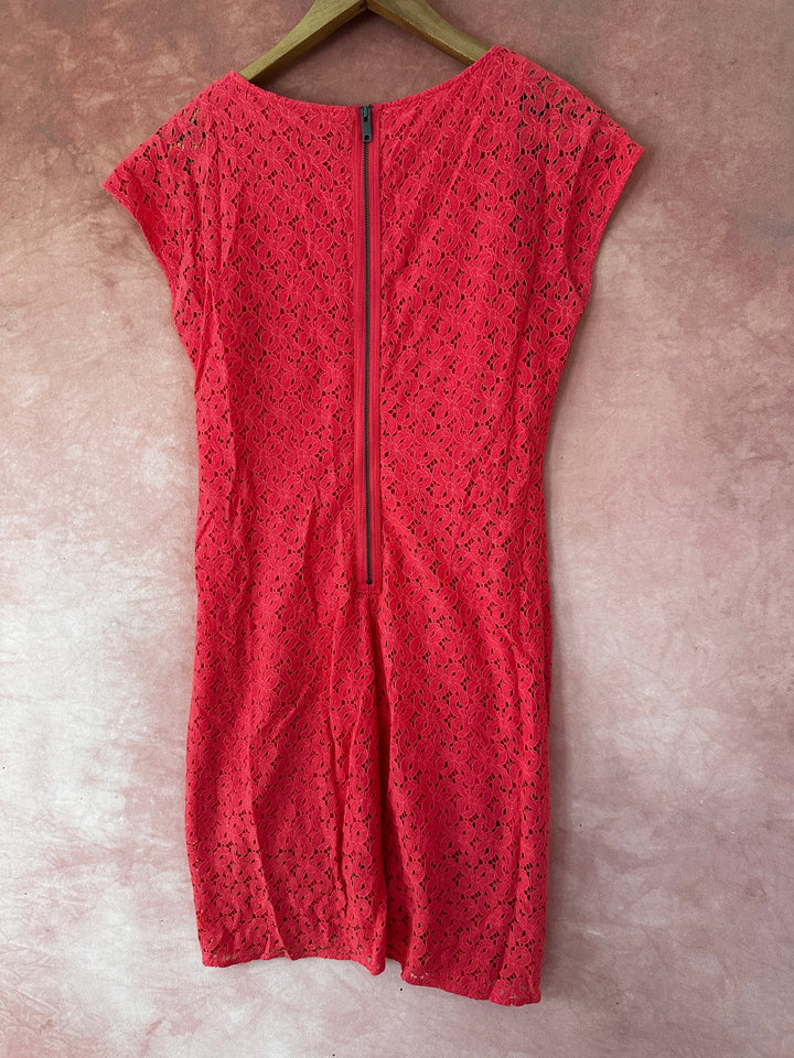 DKNYC Coral Pink Floral Lace Ruched Bodycon Cocktail Dress
